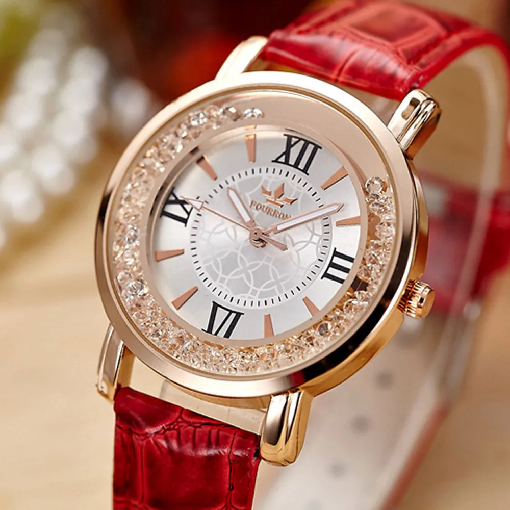 Ladies Fashion Quartz Watch Women Rhinestone Leather Casual Dress Women